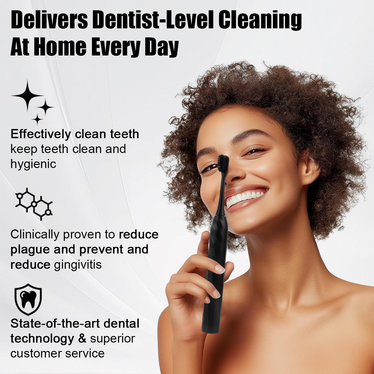 CarpartsX 2 Counts Electric Toothbrush Set, USB-C Rechargeable, 5 Modes, 30-Day Battery, 40,000 VPM, 4 Brush Heads(Black & White) Ideal for Home & Gift