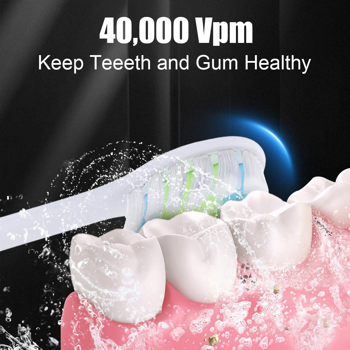 CarpartsX 2 Counts Electric Toothbrush Set, USB-C Rechargeable, 5 Modes, 30-Day Battery, 40,000 VPM, 4 Brush Heads(Black & White) Ideal for Home & Gift