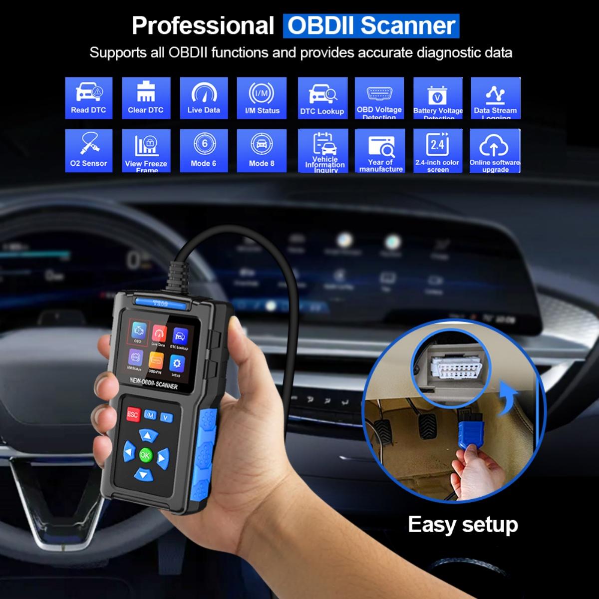 CarpartsX OBD2 Scanner Car Diagnostic Tool – Read & Clear Engine Error Codes, Check CEL, Emissions Readiness Check for All OBDII Vehicles