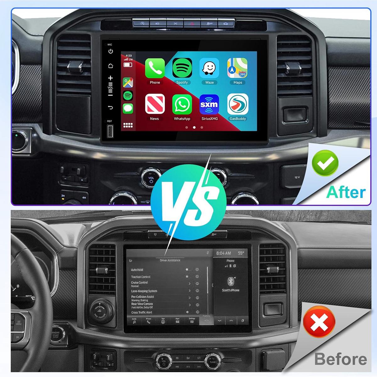 CarpartsX 7" Android 13 Car Stereo for 2004-2014 Ford F150/F250 – Wireless CarPlay & Android Auto, 4+64GB, AHD Backup Camera, Microphone, GPS(no USB model)