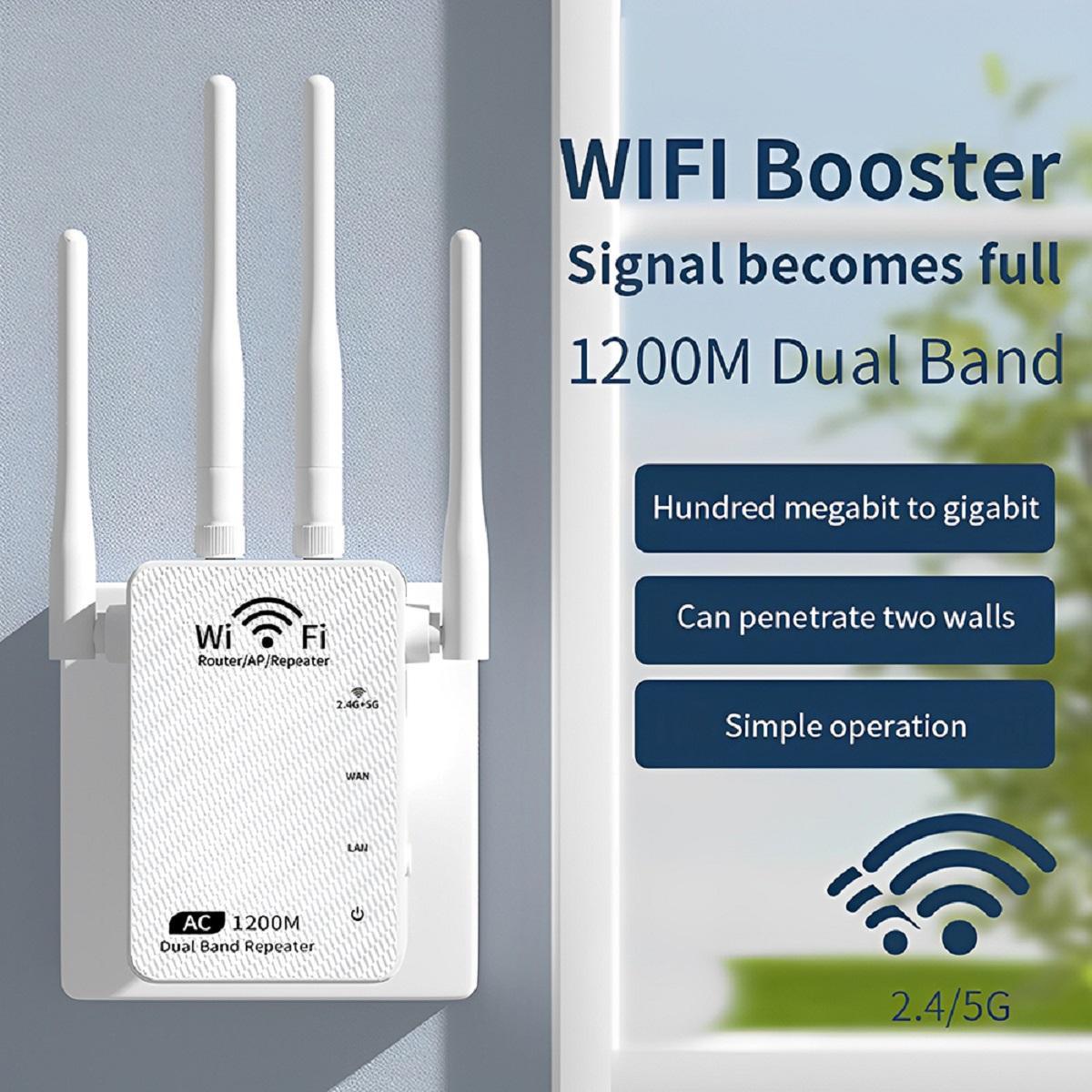 CarpartsX WiFi Extender Booster 1200Mbps – Band 5G Wireless Signal Repeater with 4/6 Antennas, Plug & Play Amplifier for Home Office, US Plug