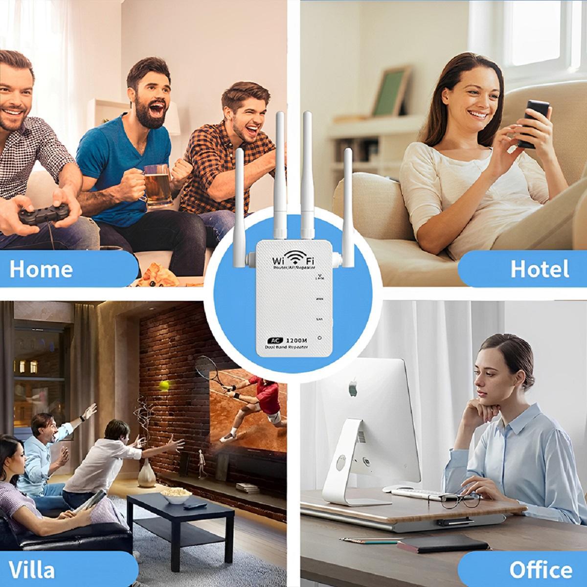 CarpartsX WiFi Extender Booster 1200Mbps – Band 5G Wireless Signal Repeater with 4/6 Antennas, Plug & Play Amplifier for Home Office, US Plug
