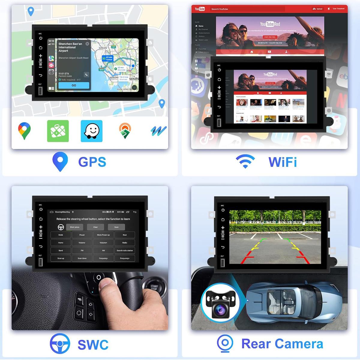 CarpartsX 7" Android 13 Car Stereo for 2004-2014 Ford F150/F250 – Wireless CarPlay & Android Auto, 4+64GB, AHD Backup Camera, Microphone, GPS(no USB model)