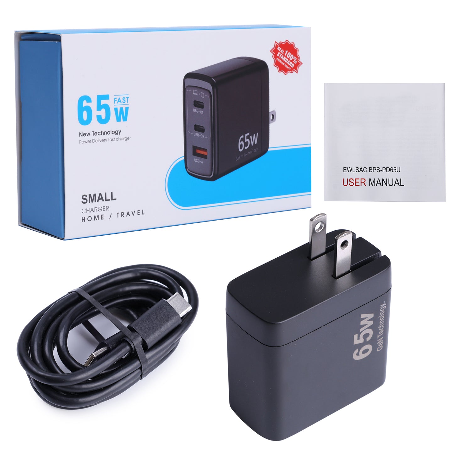 CarpartsX GaN Technology 100W 3-Port Fast Charger Ultra-Compact PD Compatible for MacBook iPhone Samsung Travel Charger with Cable Motion Detection Nanny Cam Charger