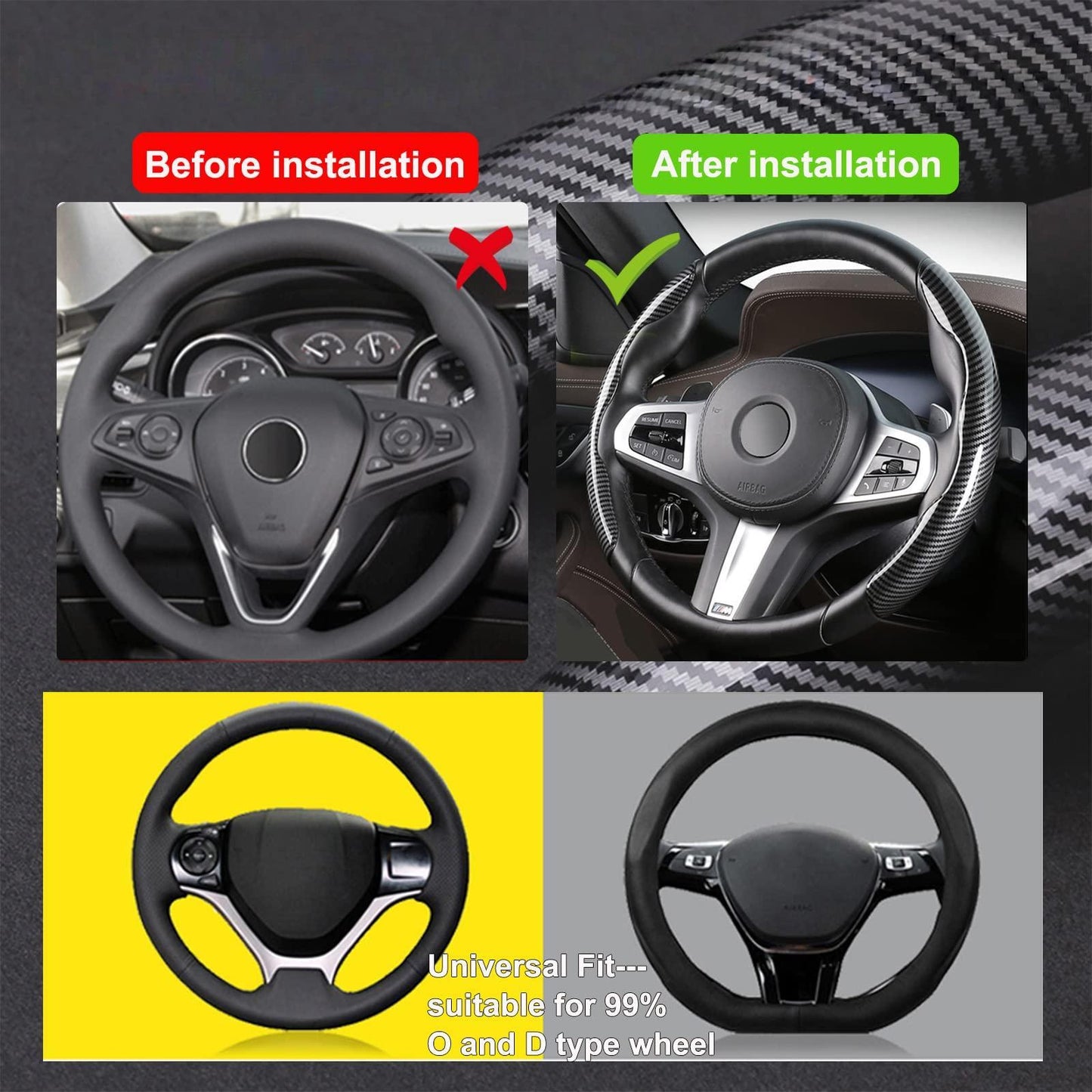 CarpartsX Universal Leather Steering Wheel Cover for Fall Gift, 1 Set Durable Non-slip Steering Wheel Protector, Car Interior Accessories, Fits 99% of Cars, Car Accessories, Gift for Girlfriend - CarpartsX universal automotive interior accessory