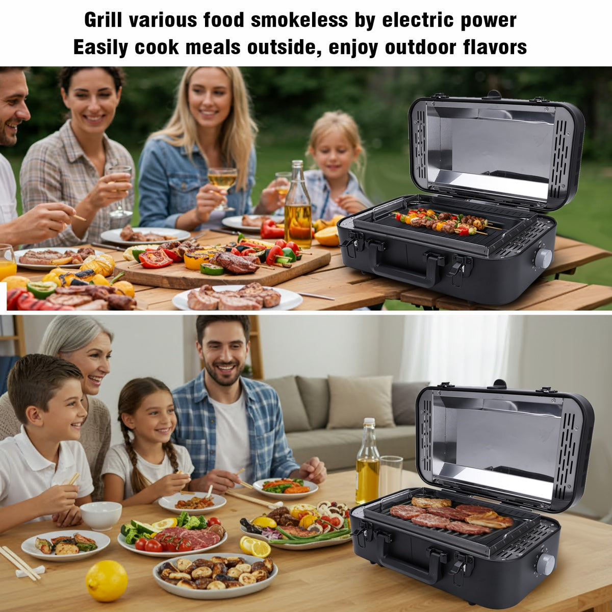 CarpartsX Portable Smokeless Electric Grill for Outdoor, Infrared Quartz Heating, Nonstick, Adjustable 480-550°F, Fast Cooking for Steak, Chicken & Sausages