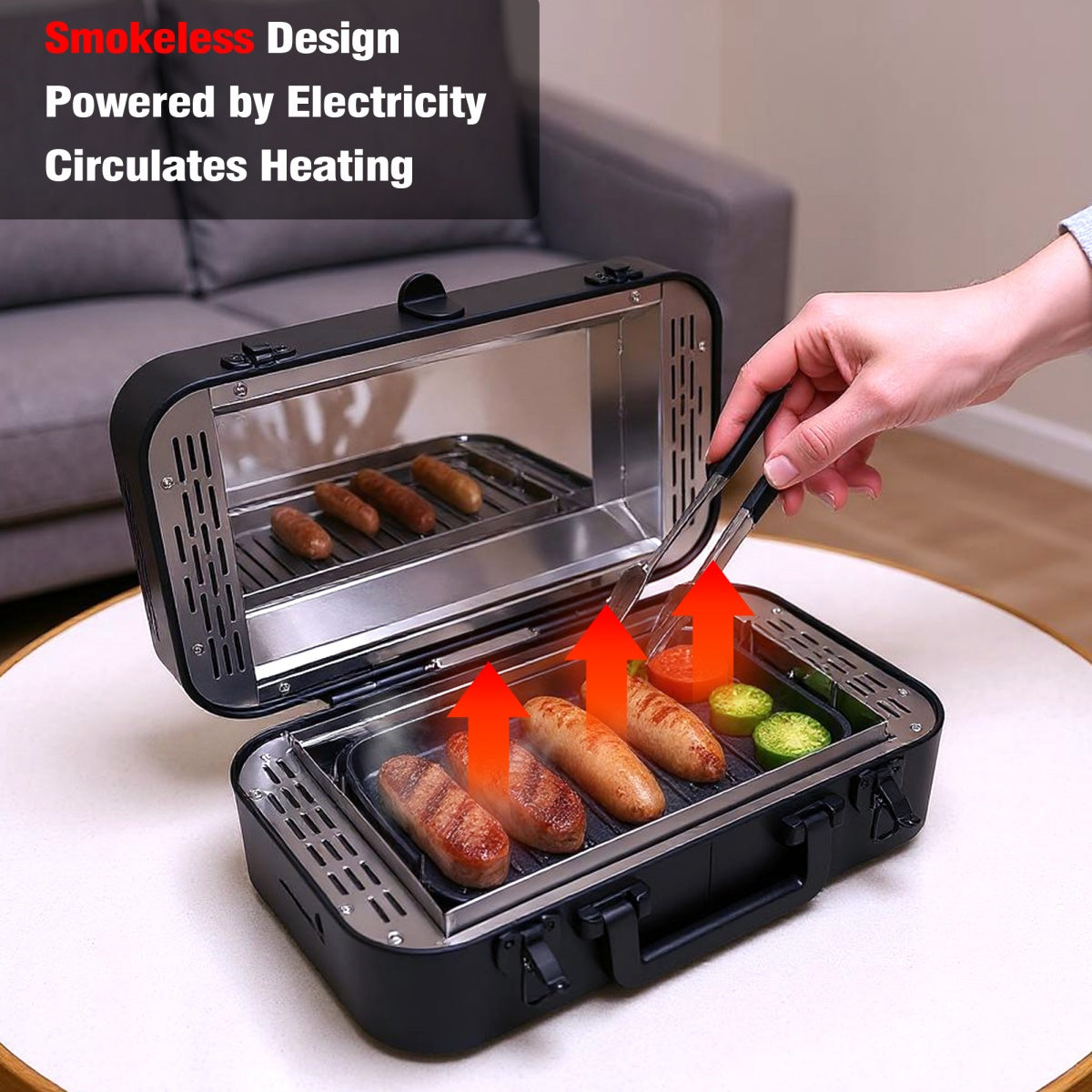 CarpartsX Portable Smokeless Electric Grill for Outdoor, Infrared Quartz Heating, Nonstick, Adjustable 480-550°F, Fast Cooking for Steak, Chicken & Sausages