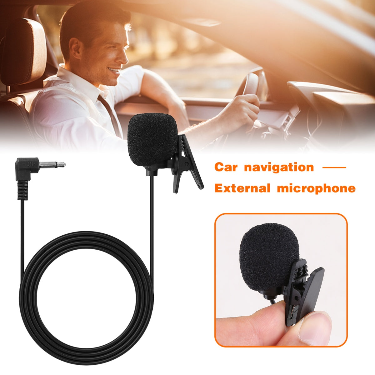 CarpartsX EKAT 3.5mm Car Microphone – Plug & Play Wired Mic with Lavalier Clip, Noise Reduction for Vehicle Head Unit, Stereo, and Radio Systems.