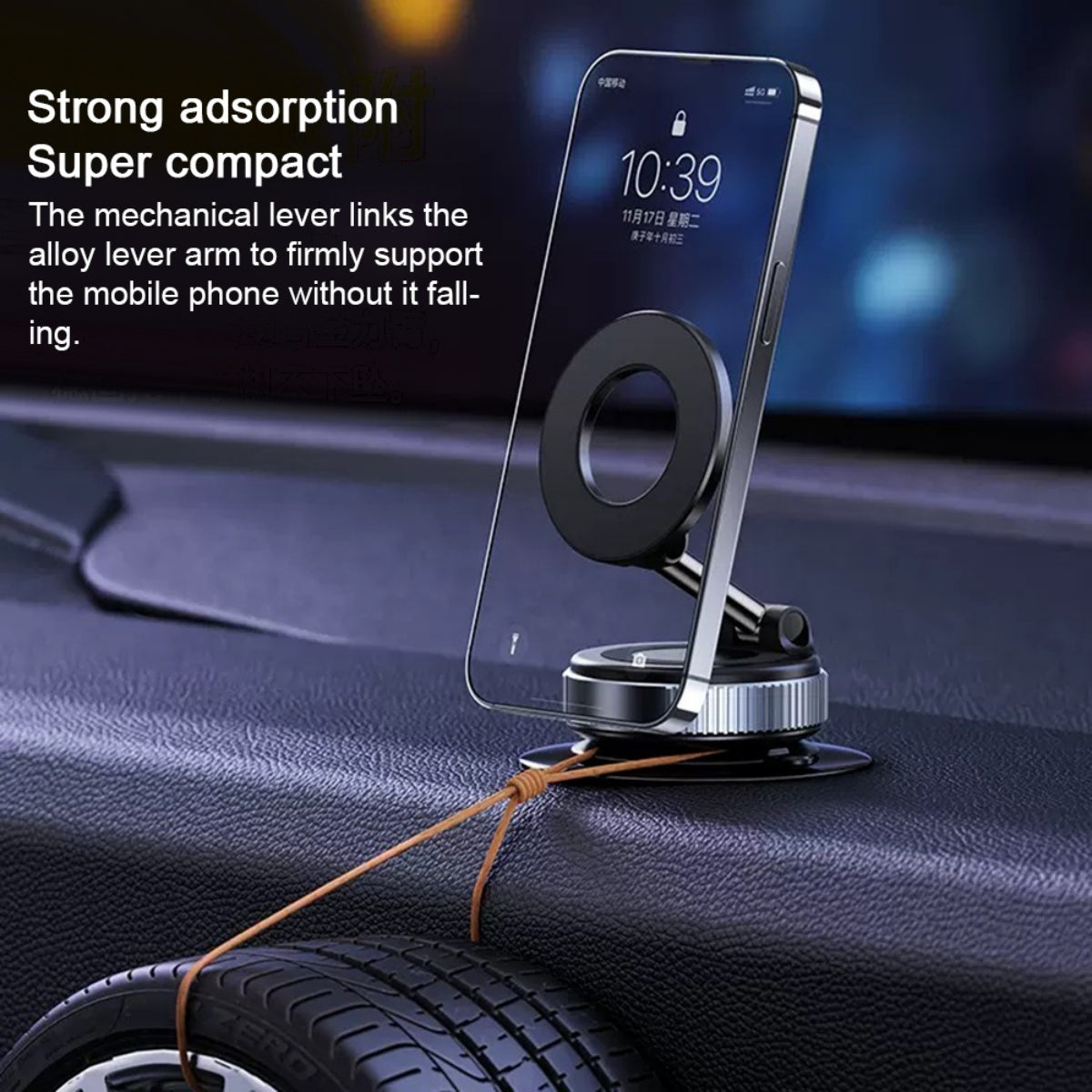 CarpartsX Car Magnetic Phone Mount Vacuum Adsorption Phone Holder Rotatable Foldable Adjustable Arm Magnetic Phone Stand for 4.7-Inch and Above Smartphones Automobile Windshield Black