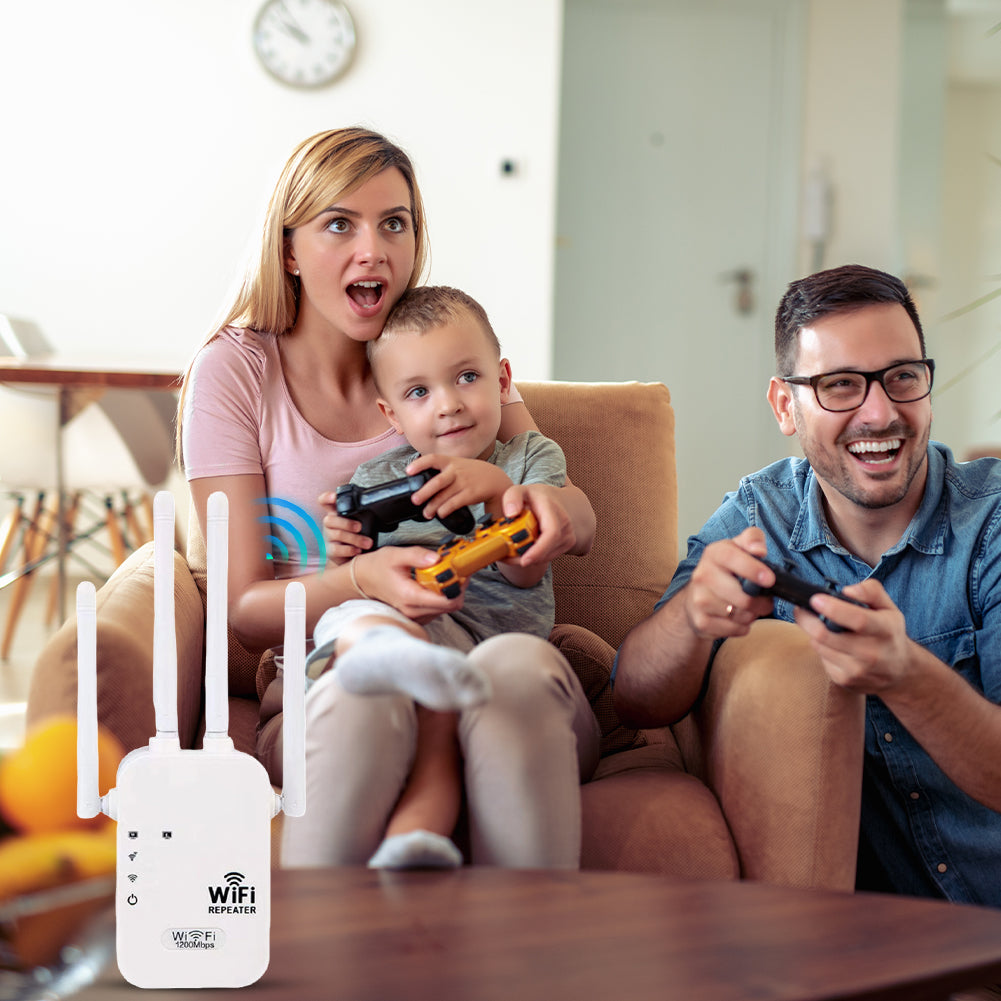 Signal Extender 5G High-Speed Expansion WiFi Booster Dual Band 1200M Wireless Network Signal Booster for Indoor and Home Use US Plug White