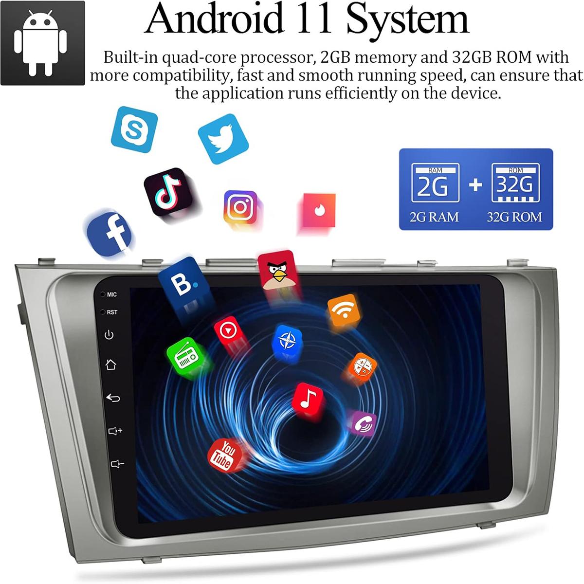 CarpartsX Android 13 Car Stereo for 2007-2011 Toyota Camry – 9" Touchscreen, Wireless CarPlay & Android Auto, WiFi, GPS, SWC, 2+32GB, Bluetooth, Backup Camera