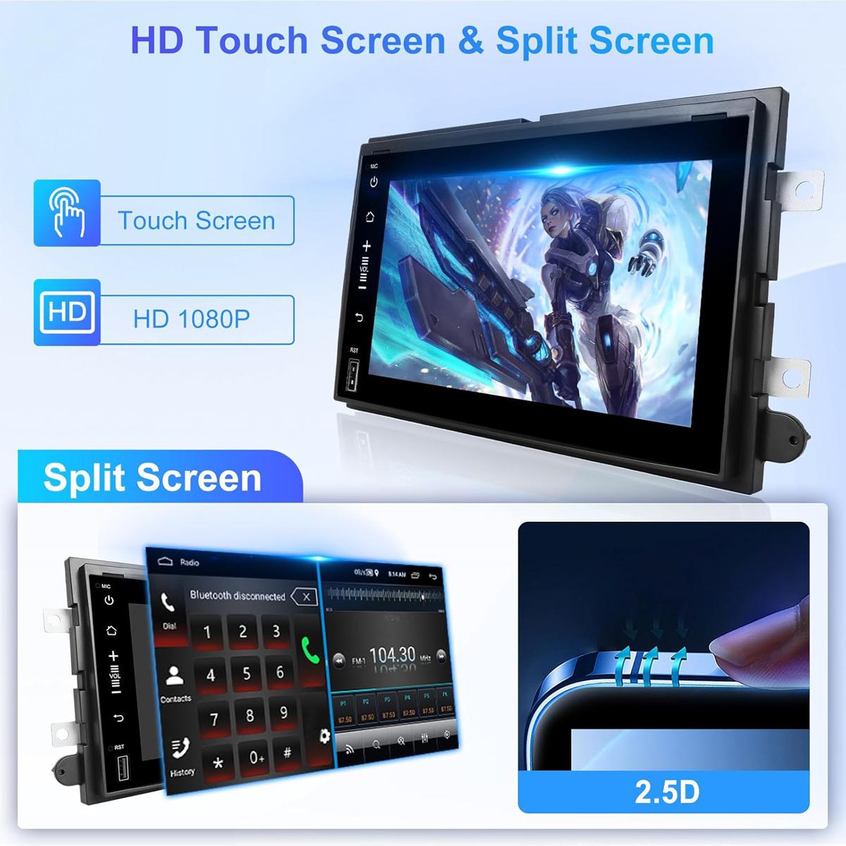 CarpartsX 7" Android 13 Car Stereo for 2004-2014 Ford F150/F250 – Wireless CarPlay & Android Auto, 4+64GB, AHD Backup Camera, Microphone, GPS(no USB model)