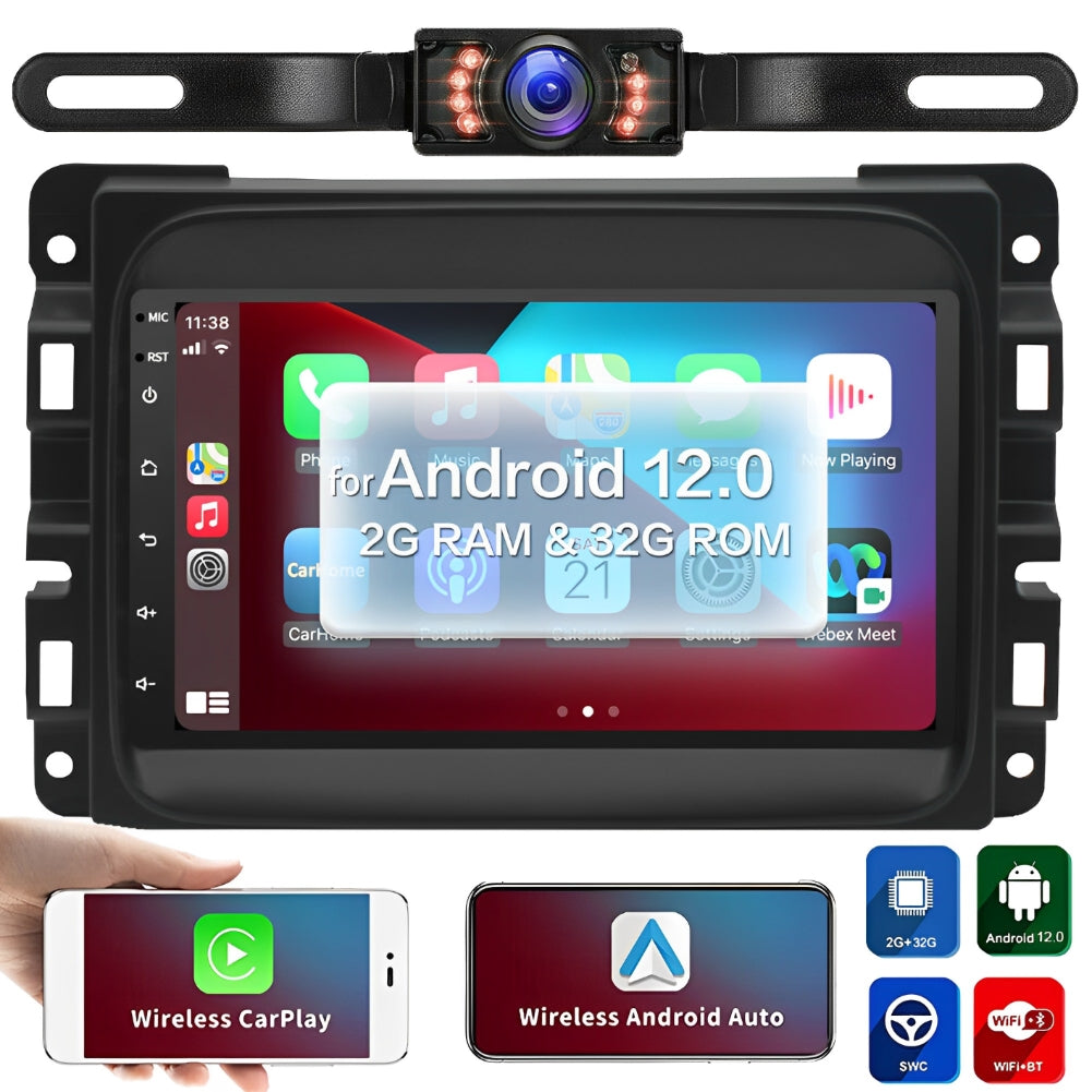 CarpartsX 13-18 Dodge Ram Android 13 car navigation 7 inches built-in Carplay + Android auto / 2 + 32G + short license plate camera