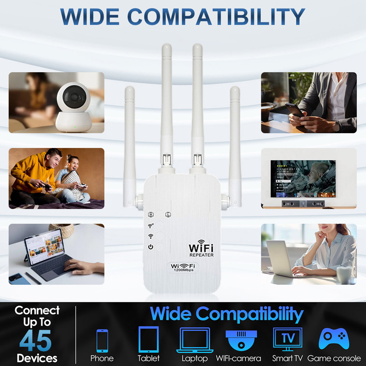 WiFi Extender 2025, 1200Mbps Dual Band (5GHz/2.4GHz) Signal Booster, Covers 10,000 sq. ft & 50 Devices, Repeater with Ethernet Port for Home, Gifts