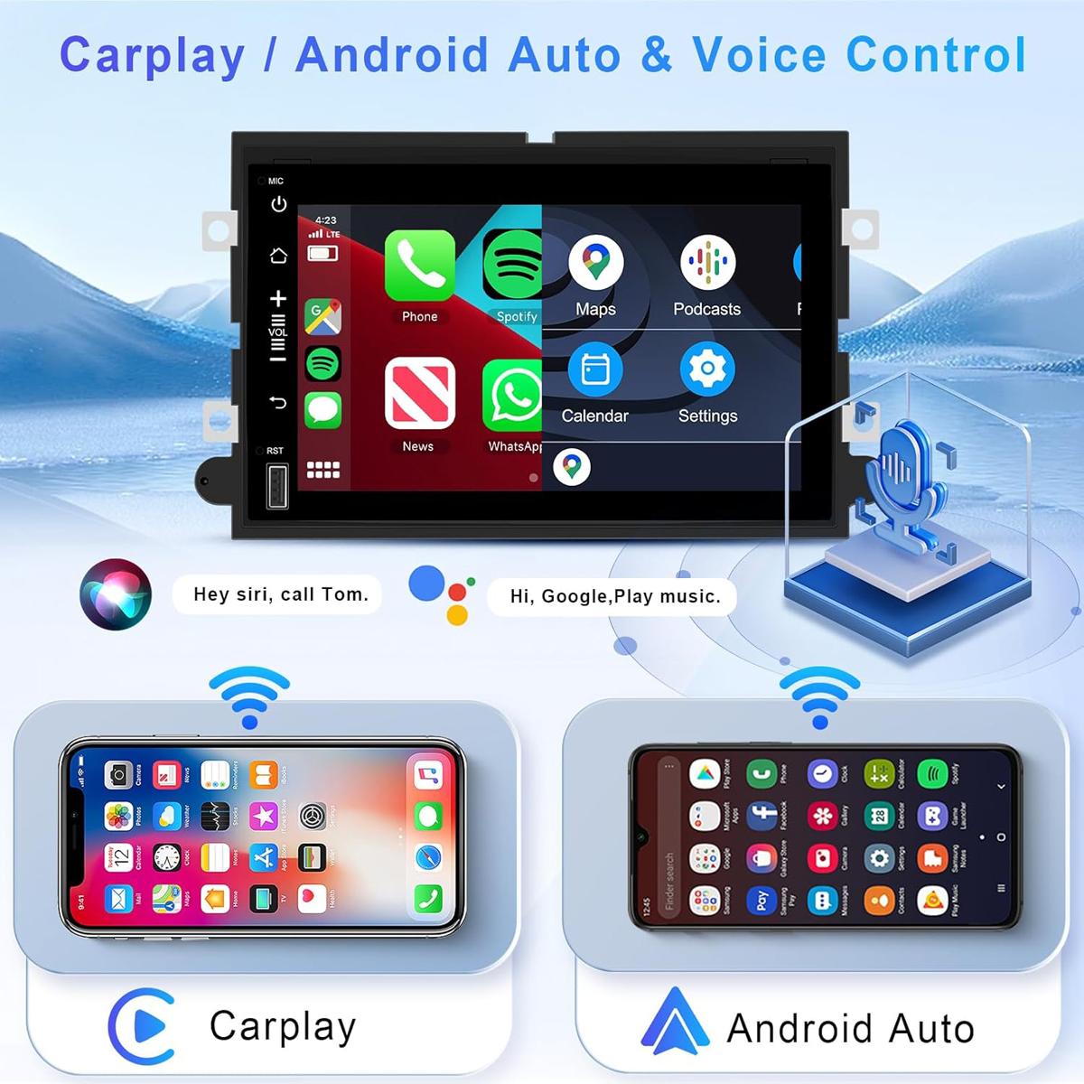 CarpartsX 7" Android 13 Car Stereo for 2004-2014 Ford F150/F250 – Wireless CarPlay & Android Auto, 4+64GB, AHD Backup Camera, Microphone, GPS(no USB model)