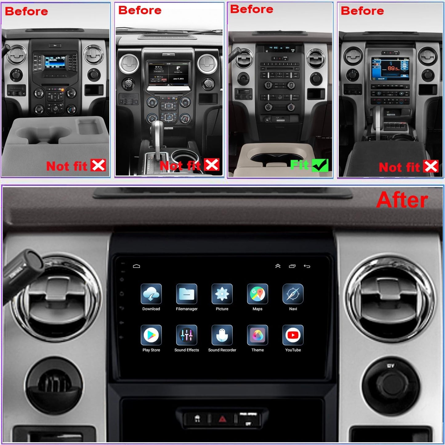 CarpartsX 9" Android 13 Car Stereo for Ford F150 (2009-2014) - Wireless CarPlay, Android Auto, GPS, DSP, Bluetooth, SWC, 4GB+64GB, AHD Camera&Mic