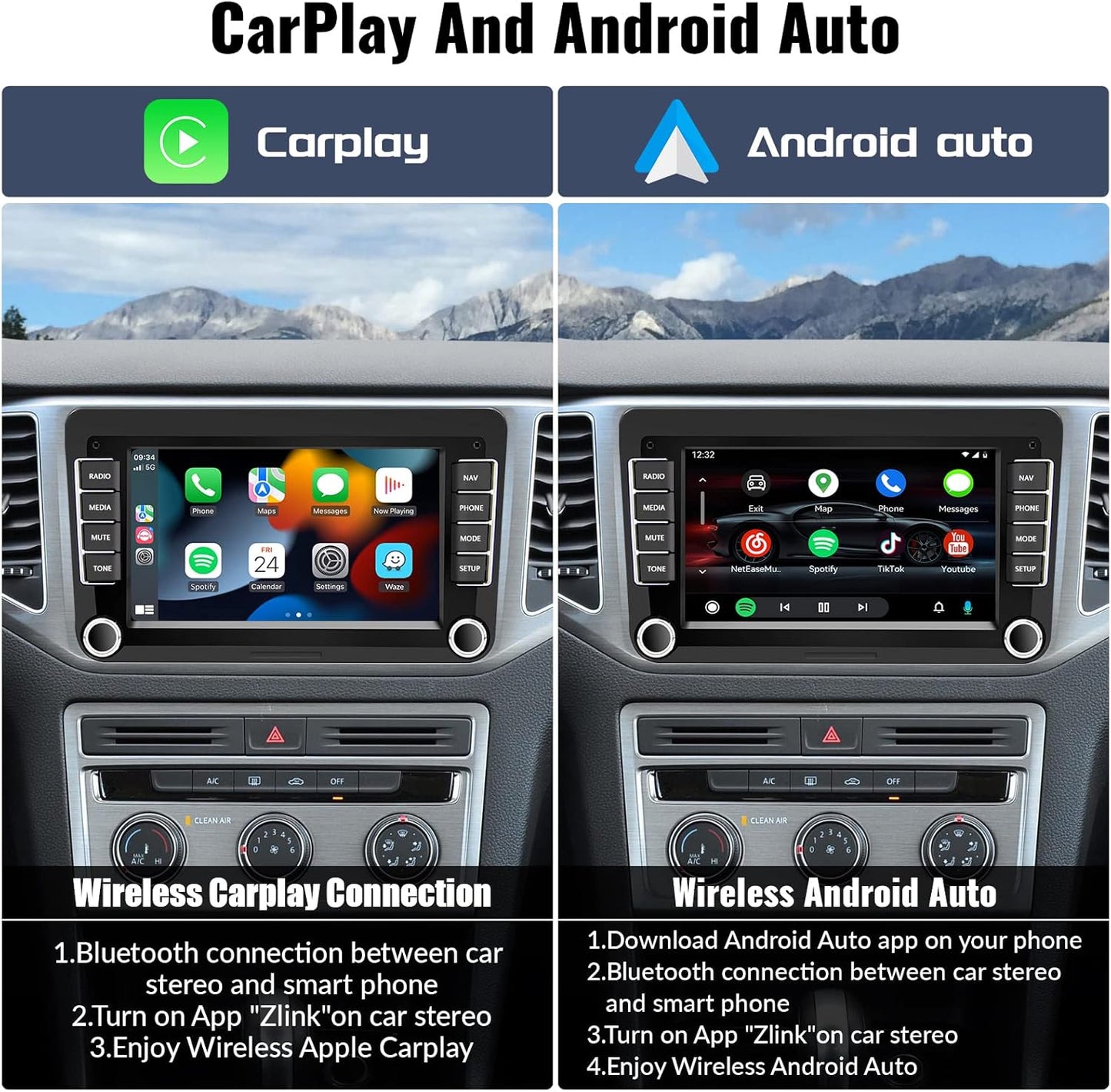 CarpartsX 7" Carplay Android 12 Car Radio GPS Navi AHD Camera 2+32G Compatible for VW Touran Golf 5 6 Polo EOS