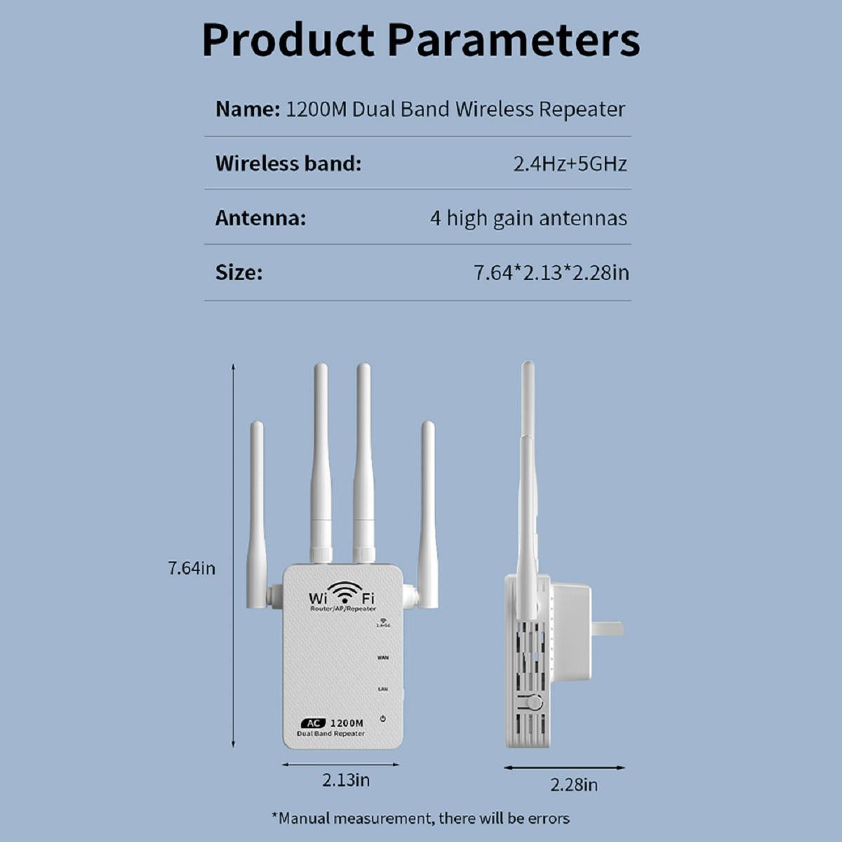 CarpartsX WiFi Extender Booster 1200Mbps – Band 5G Wireless Signal Repeater with 4/6 Antennas, Plug & Play Amplifier for Home Office, US Plug
