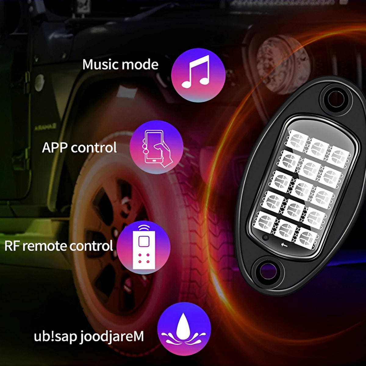 4 Pods RGB LED Rock Lights Kit with APP & Music Sync, Multicolor Underglow Neon Lights for Trucks, ATV, UTV, SUV, Off-Road, 12V