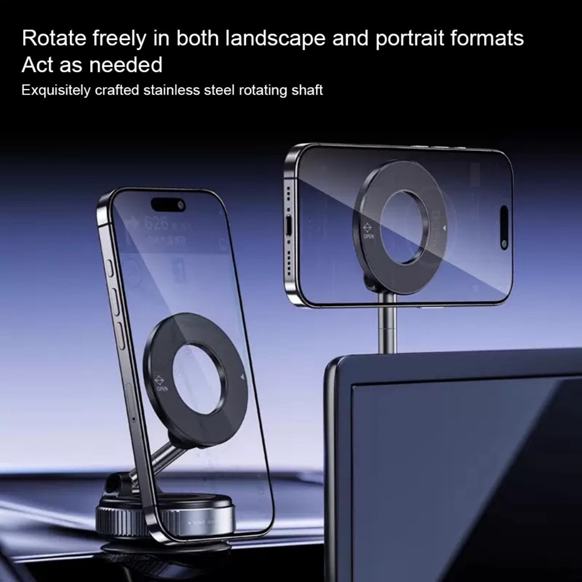 CarpartsX Car Magnetic Phone Mount Vacuum Adsorption Phone Holder Rotatable Foldable Adjustable Arm Magnetic Phone Stand for 4.7-Inch and Above Smartphones Automobile Windshield Black
