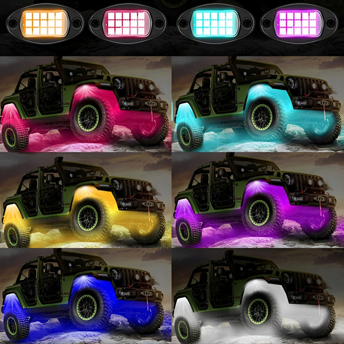 4 Pods RGB LED Rock Lights Kit with APP & Music Sync, Multicolor Underglow Neon Lights for Trucks, ATV, UTV, SUV, Off-Road, 12V