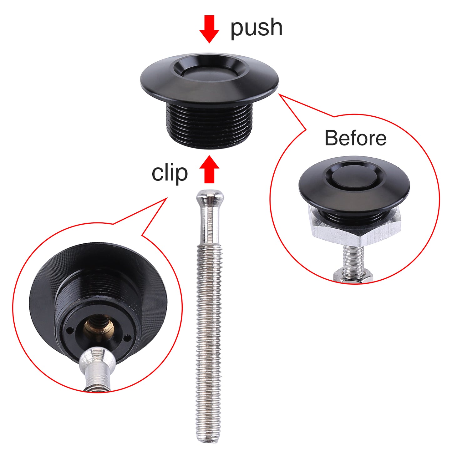 CarpartsX 4-Pack Universal Aluminum Car Hood Pins - 1.25" Quick Release Latch, Push Button Lock for Bumper, Bonnet, License Plate