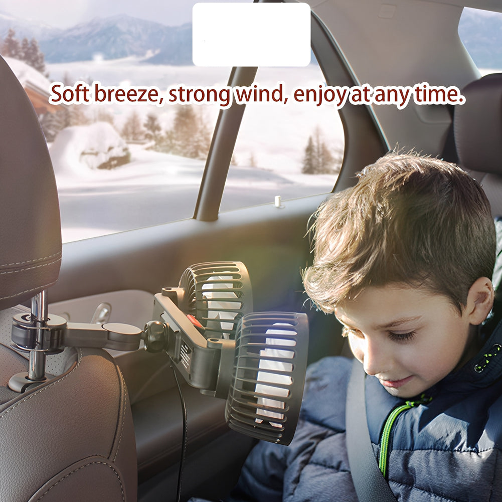 CarpartsX Adjustable Car Backseat Fan, 1 Count Summer Essential Double-head Electric Fan with Seat Clip, Car Interior Diffusers, Strong Wind Rear Seat 360 Degrees Rotation Large Air Volume Fan, Men Gifts, USB Car Fan, Car Ventilation Tools