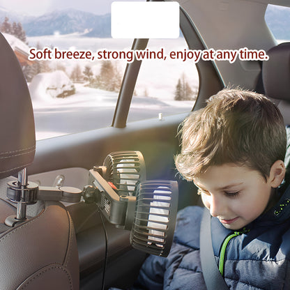 CarpartsX Adjustable Car Backseat Fan, 1 Count Summer Essential Double-head Electric Fan with Seat Clip, Car Interior Diffusers, Strong Wind Rear Seat 360 Degrees Rotation Large Air Volume Fan, Men Gifts, USB Car Fan, Car Ventilation Tools