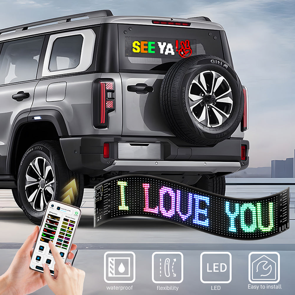CarpartsX LED Car Sign with APP Control, DIY Text & Animation Display, USB Rechargeable Flexible Scrolling Screen for Carrs, Trucks & Storefront Windows