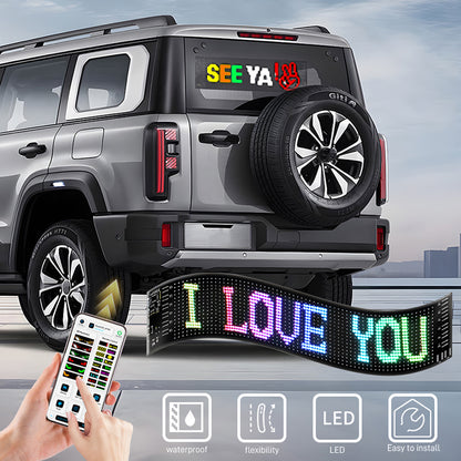 CarpartsX LED Car Sign with APP Control, DIY Text & Animation Display, USB Rechargeable Flexible Scrolling Screen for Carrs, Trucks & Storefront Windows