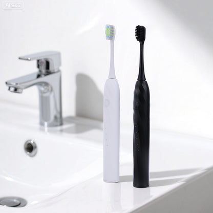 CarpartsX 2 Counts Electric Toothbrush Set, USB-C Rechargeable, 5 Modes, 30-Day Battery, 40,000 VPM, 4 Brush Heads(Black & White) Ideal for Home & Gift