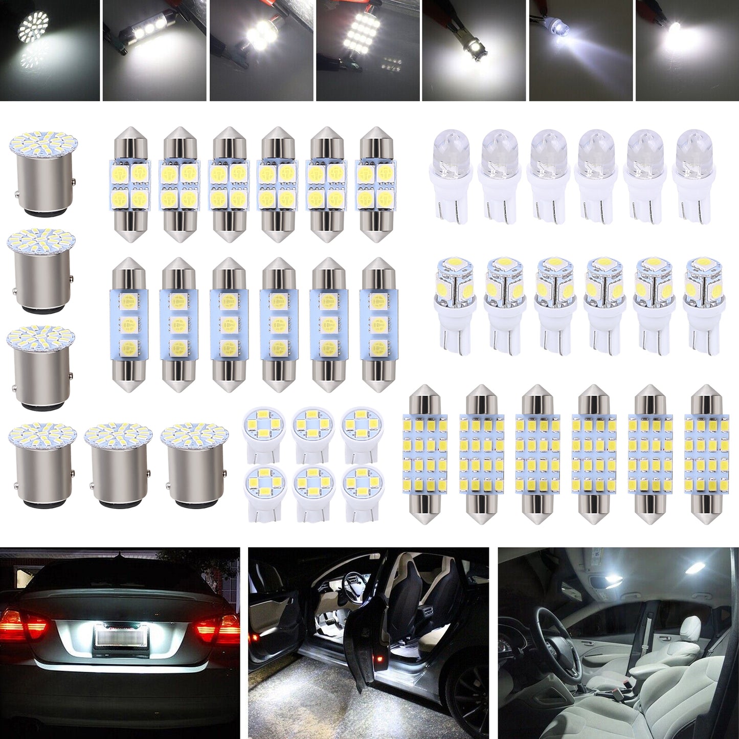CarpartsX 42pcs LED Combination Kit: T10, Reading, License Plate & Interior Lights – Waterproof, Durable, Easy Installation, Offroad Round LED Light Pods Car