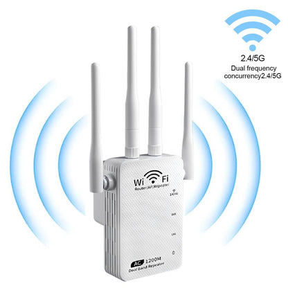 CarpartsX WiFi Extender Booster 1200Mbps – Band 5G Wireless Signal Repeater with 4/6 Antennas, Plug & Play Amplifier for Home Office, US Plug
