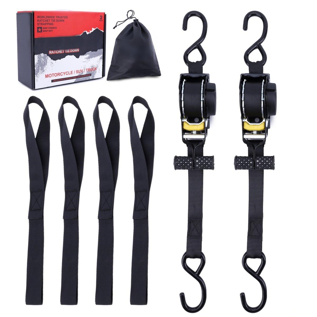 CarpartsX XiangE 2Pcs Retractable Ratchet Straps - Auto-Lock 1500lbs Capacity for Motorcycle Truck SUV Cargo Secure Tie Down Solution with S-Hooks