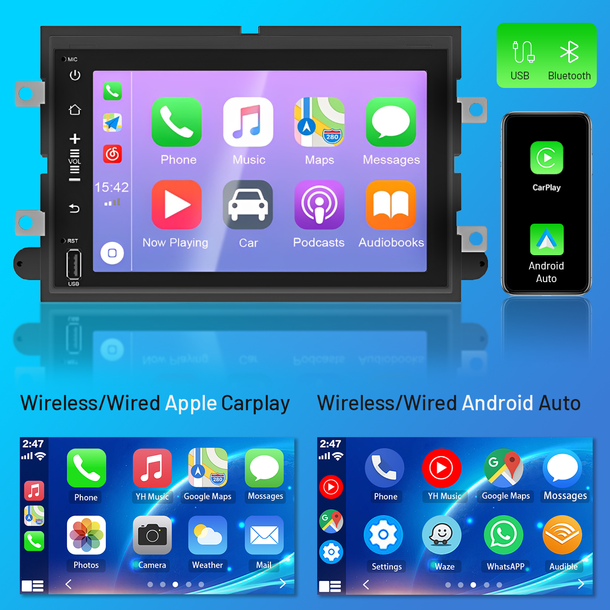 CarpartsX 04-14 Ford F250 Android 13 Autonavigation 7 Zoll integriertes Carplay + Android Auto / 2 + 32G 