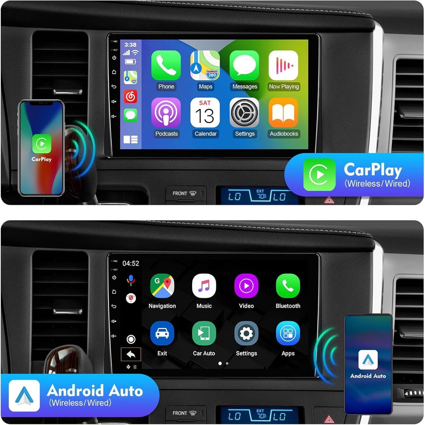 9" Android 13 Car Stereo for Toyota Sienna 2015-2018 – 2GB+32GB, Apple CarPlay & Android Auto, GPS, Bluetooth, WiFi, SWC, 4-LED Backup Camera