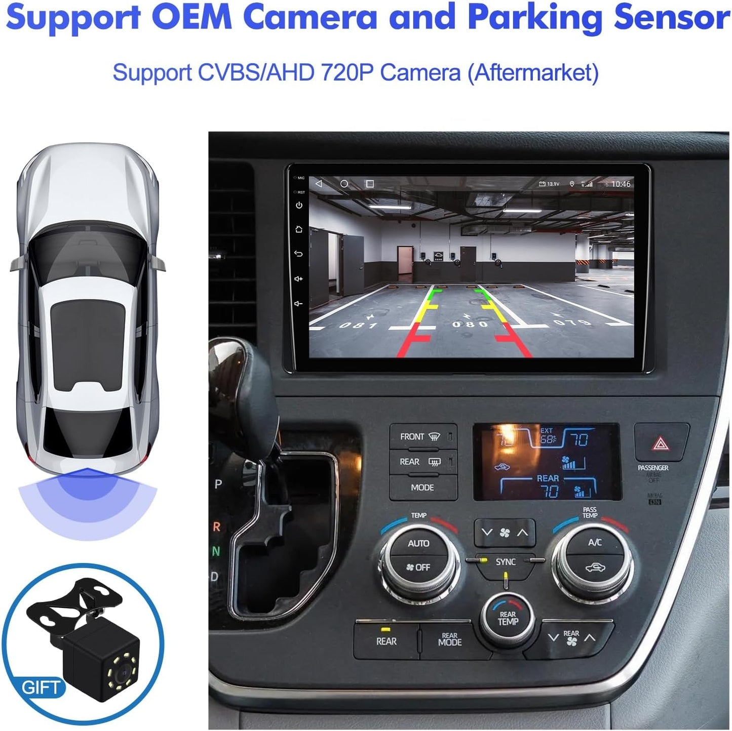 9" Android 13 Car Stereo for Toyota Sienna 2015-2018 – 2GB+32GB, Apple CarPlay & Android Auto, GPS, Bluetooth, WiFi, SWC, 4-LED Backup Camera