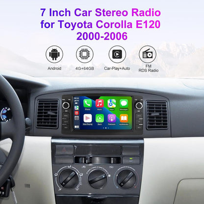 7" Android 13 Car Stereo for Toyota Corolla 2000-2006 – 4GB+64GB, Wireless CarPlay & Android Auto, GPS, Bluetooth, WiFi, FM, AHD Camera