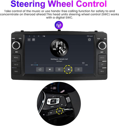 7" Android 13 Car Stereo for Toyota Corolla 2000-2006 – 4GB+64GB, Wireless CarPlay & Android Auto, GPS, Bluetooth, WiFi, FM, AHD Camera