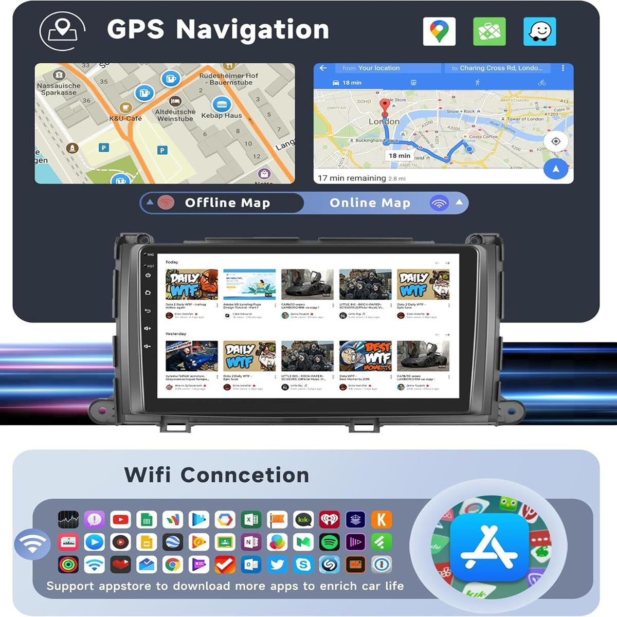 9" Android 13 Car Stereo for Toyota Sienna 2011-2014 – GPS Navigation, Apple CarPlay & Android Auto, Bluetooth, WiFi, DSP