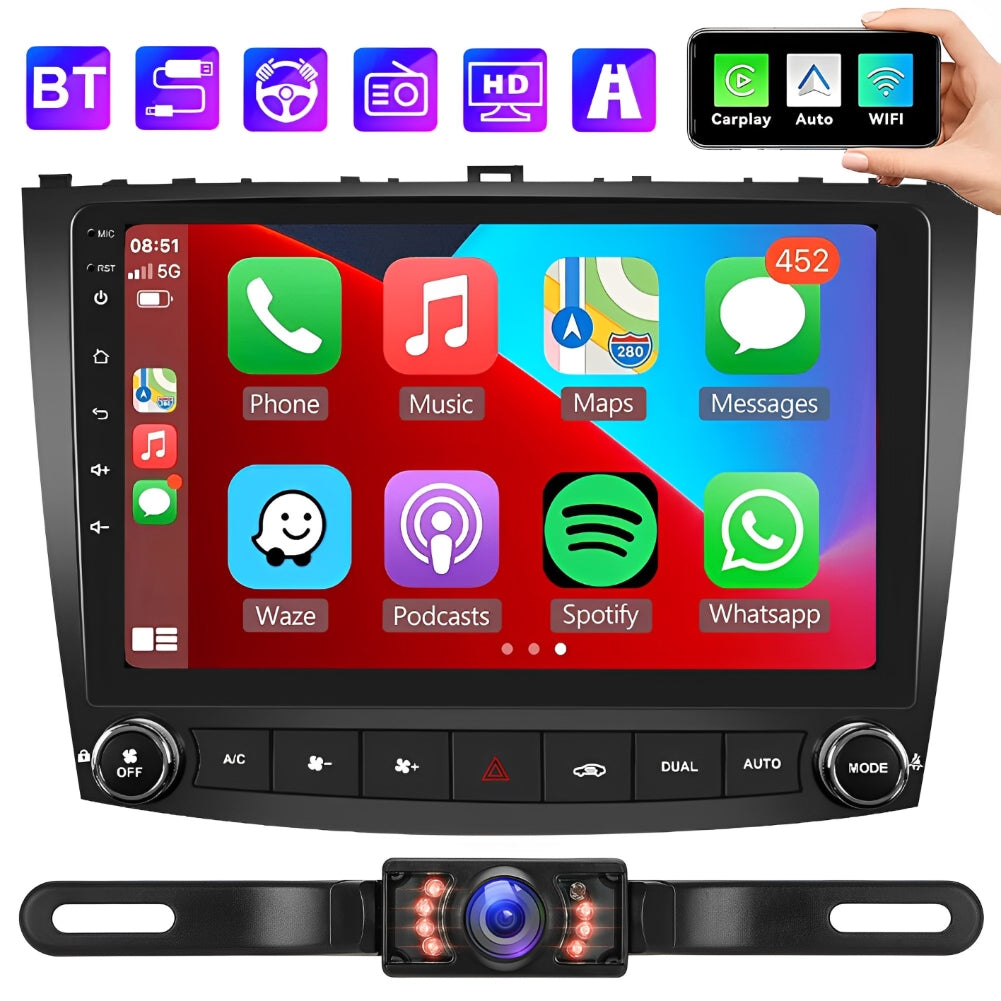 CarpartsX Android 13 Car Radio Stereo for Lexus IS250 IS300 IS200 IS220 IS350 2005-2012 Wireless CarPlay Android Auto GPS Navigation 10 inch Touch Screen Bluetooth WiFi Unit Back Camera