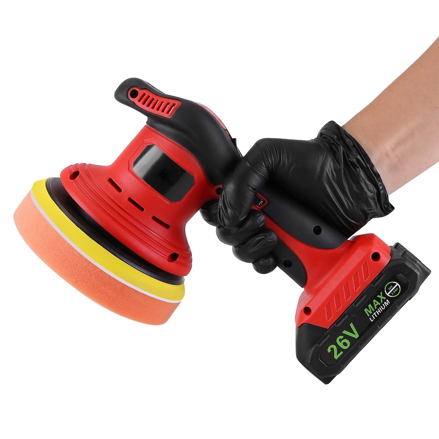 Cordless Rotary Car Polisher Kit, 11.8", 6 Variable Speeds 1200-5000RPM, 2×26V Batteries & 13 Attachments for Car/Boat Detailing & Waxing
