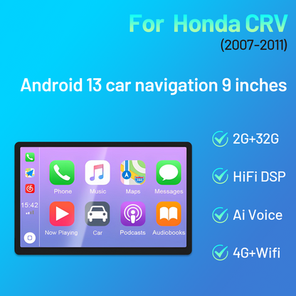 CarpartsX 2G+32G Android Car Radio Stereo for Honda CRV 2007-2011 Wireless Apple CarPlay Android Auto Bluetooth 9 Inch Touch Screen GPS Navigation Head Unit Upgrade Radio Mirror Link WiFi Backup Camera Mic