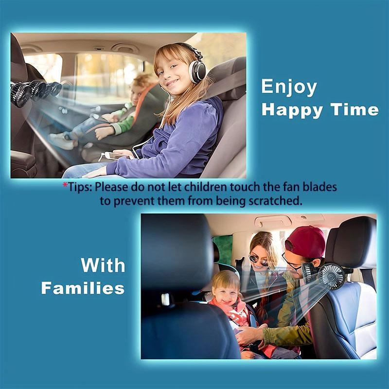 CarpartsX Adjustable Car Backseat Fan, 1 Count Summer Essential Double-head Electric Fan with Seat Clip, Car Interior Diffusers, Strong Wind Rear Seat 360 Degrees Rotation Large Air Volume Fan, Men Gifts, USB Car Fan, Car Ventilation Tools