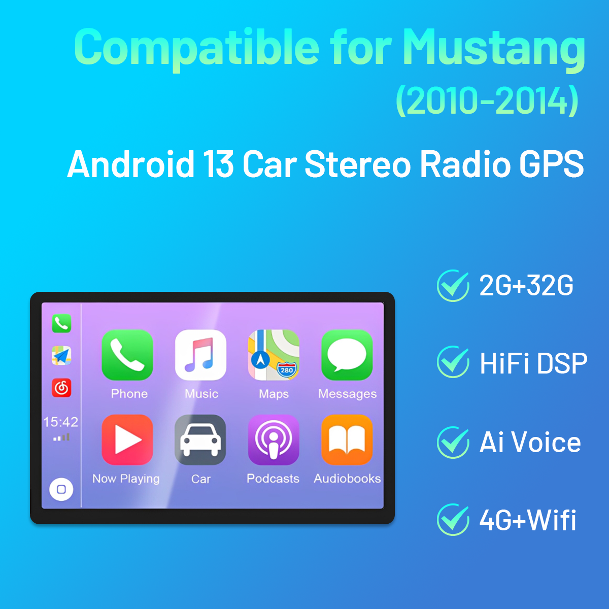 CarpartsX 10Inch Car Stereo Radio GPS Navigation 2+32G Compatible for Mustang 2010-2014 Android 13