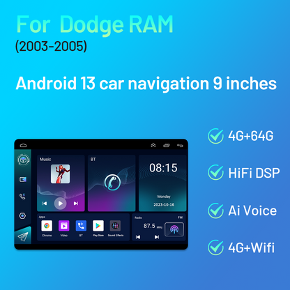 CarpartsX 9Inch Car Stereo Radio Car-play GPS Navigation Compatible forRAM 1500 2500 3500 Truck Applicable to 03-05 Dodge RAM Android 13 car navigation 9 inches - with carplay and Android auto function 4+64G+AHD camera+microphone2003-2005 Android 13