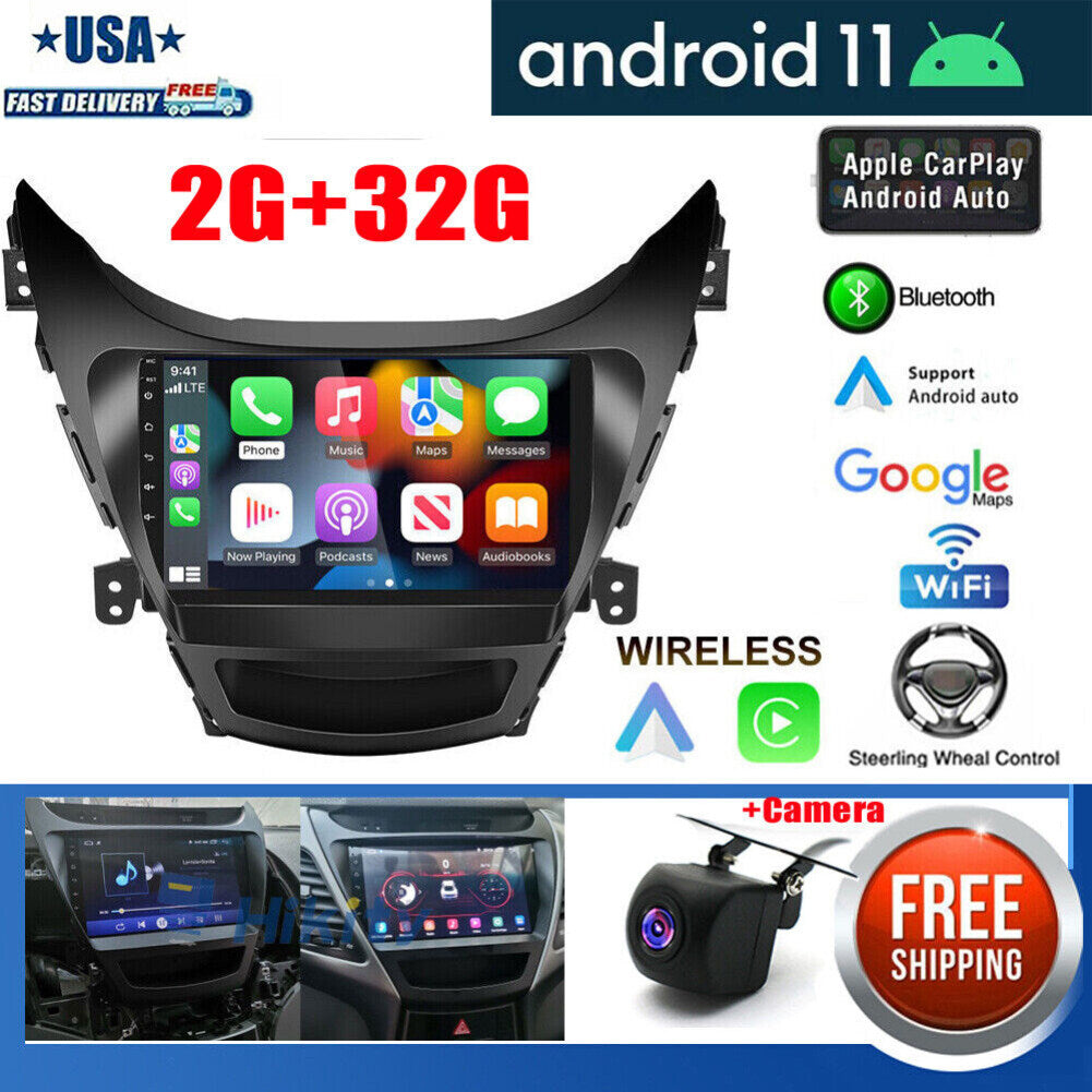CarpartsX 11-13 Hyundai Elantra Android 13 car navigation 9 inches built-in Carplay + Android auto / 2 + 32G + AHD camera