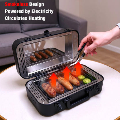 CarpartsX Portable Smokeless Electric Grill for Outdoor, Infrared Quartz Heating, Nonstick, Adjustable 480-550°F, Fast Cooking for Steak, Chicken & Sausages