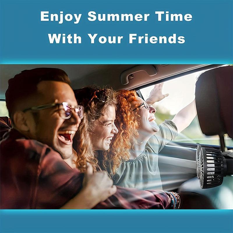 CarpartsX Adjustable Car Backseat Fan, 1 Count Summer Essential Double-head Electric Fan with Seat Clip, Car Interior Diffusers, Strong Wind Rear Seat 360 Degrees Rotation Large Air Volume Fan, Men Gifts, USB Car Fan, Car Ventilation Tools