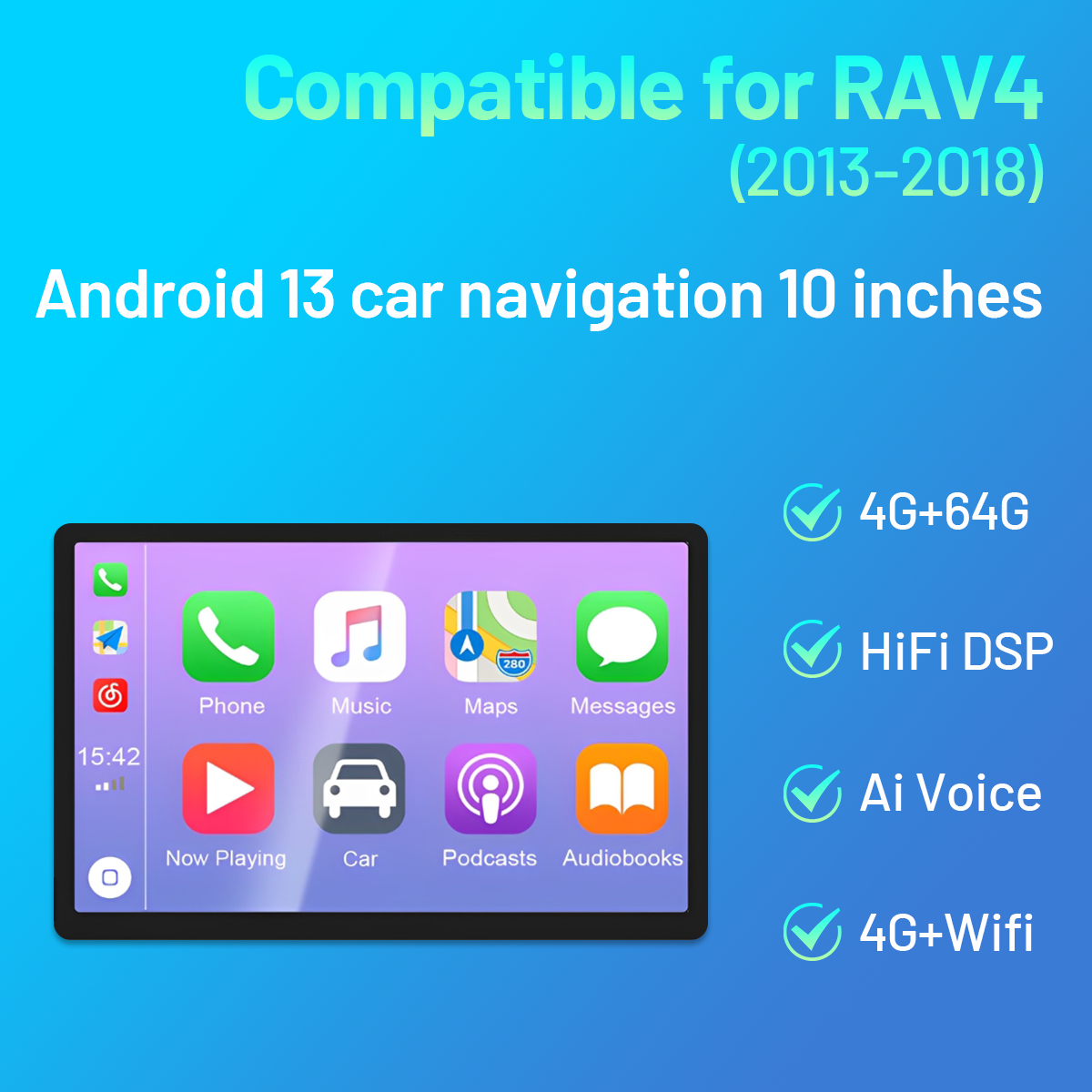 CarpartsX 13-18 Toyota RAV4 (high and low configuration) Android 13 car navigation 10 inches built-in Carplay + Android auto/4 + 64G + AHD camera + microphone
